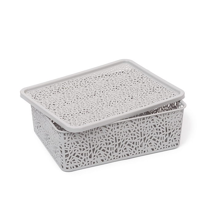 Корзинка с крышкой «ПАУТИНКА» №2 (29х22х10) серый