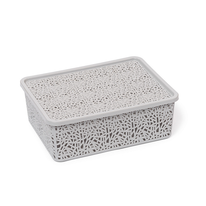 Корзинка с крышкой «ПАУТИНКА» №2 (29х22х10) серый