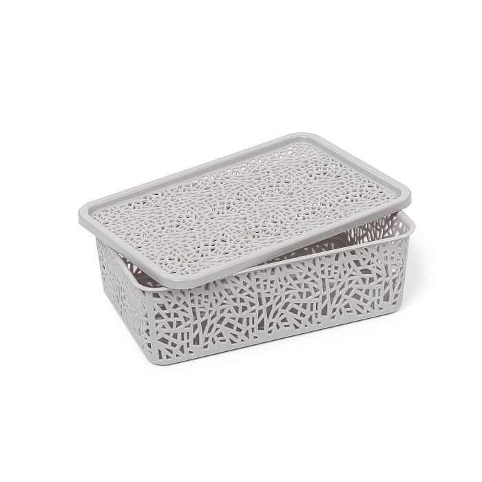 Корзинка с крышкой «ПАУТИНКА» №1 (25х16х8) серый