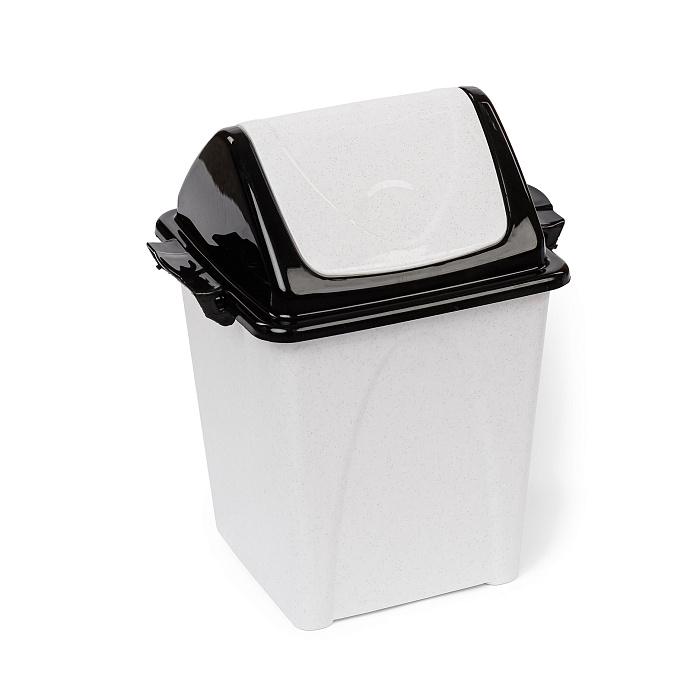 Ведро «Премиум» с плавающей крышкой 10,5 л мрамор/черное